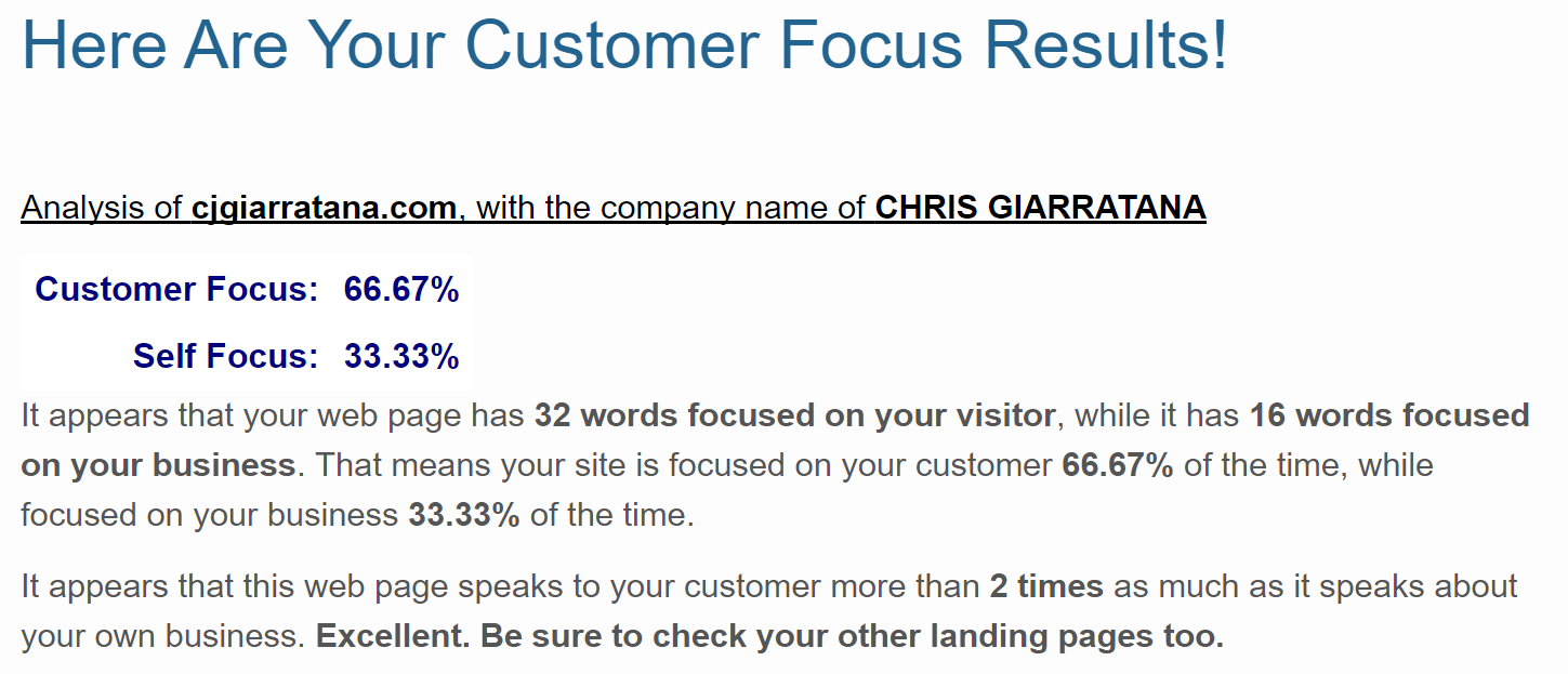Customer Focus Calculator Results