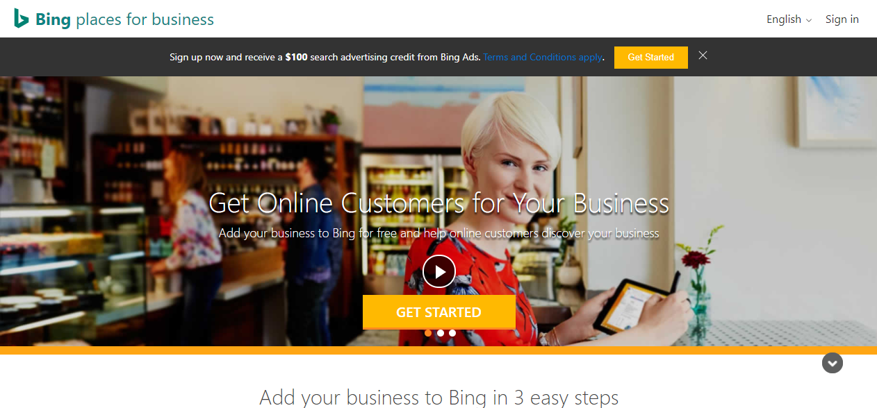 Bing Places homepage