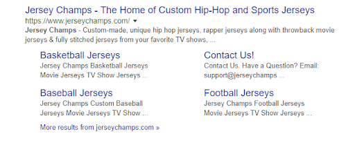 Jersey Champs Google snippet example