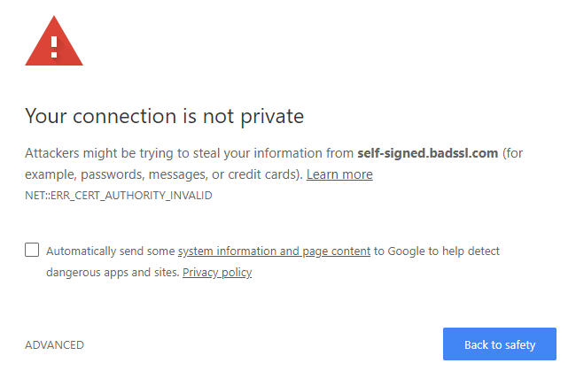 SSL warning screen from Google