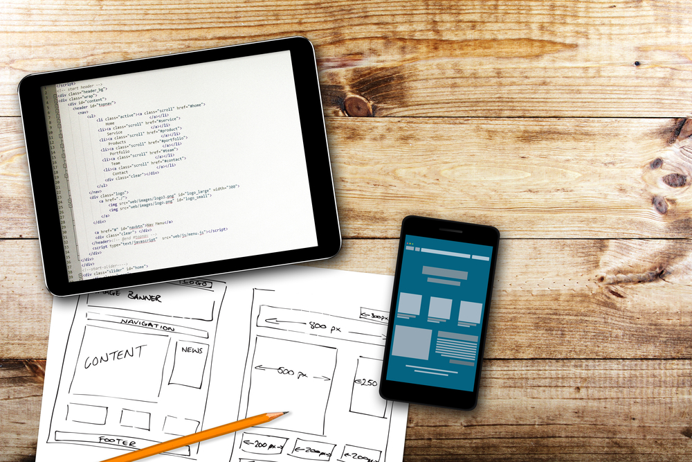 Website wireframe sketch and programming code
